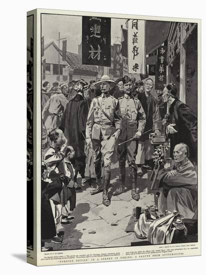 Foreign Devils in a Street in Peking, a Salute from Guttersnipes-Frederic De Haenen-Stretched Canvas