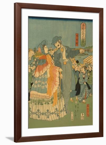 Foreign Sightseers in Famous Spots of Edo - Ryo?Goku Bridge-Sadahide Utagawa-Framed Art Print