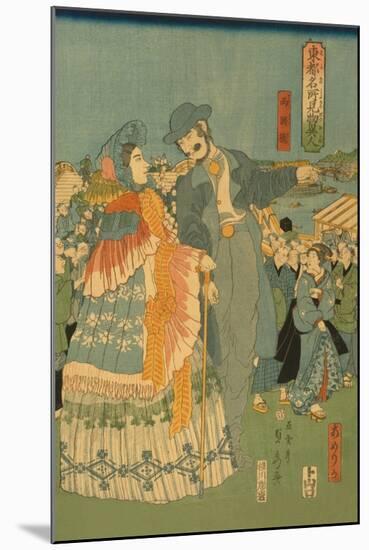 Foreign Sightseers in Famous Spots of Edo - Ryo?Goku Bridge-Sadahide Utagawa-Mounted Art Print