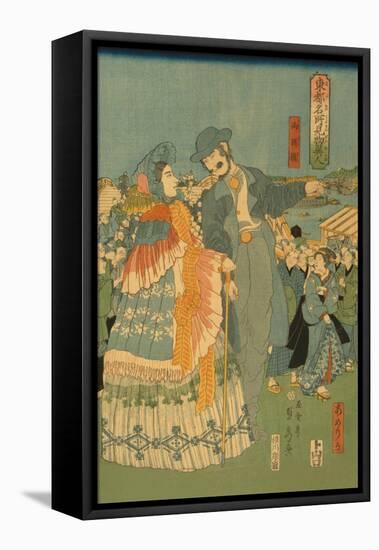 Foreign Sightseers in Famous Spots of Edo - Ryo?Goku Bridge-Sadahide Utagawa-Framed Stretched Canvas