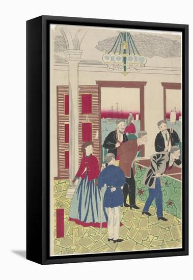 Foreigners at Billiard Game, Late 19th Century-Hiroshige III-Framed Stretched Canvas