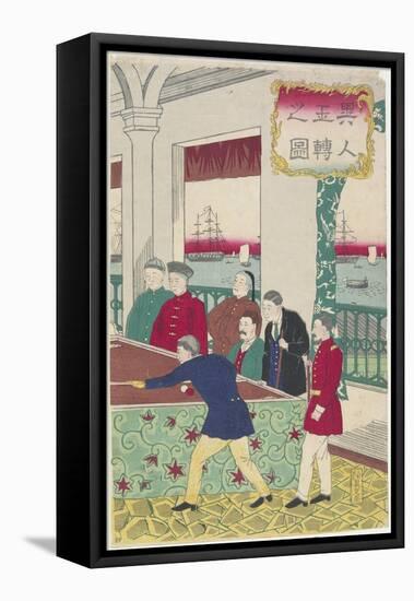 Foreigners at Billiard Game, Late 19th Century-Hiroshige III-Framed Stretched Canvas