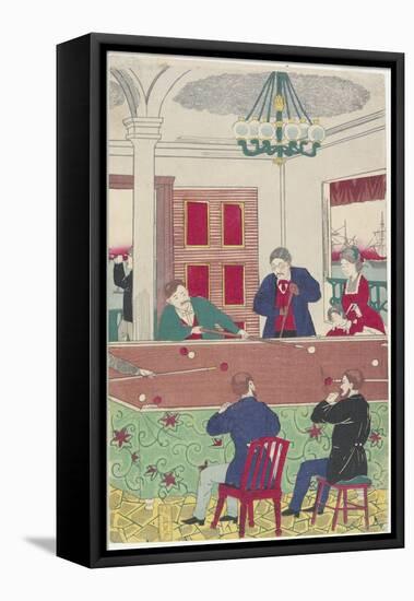 Foreigners at Billiard Game, Late 19th Century-Hiroshige III-Framed Stretched Canvas