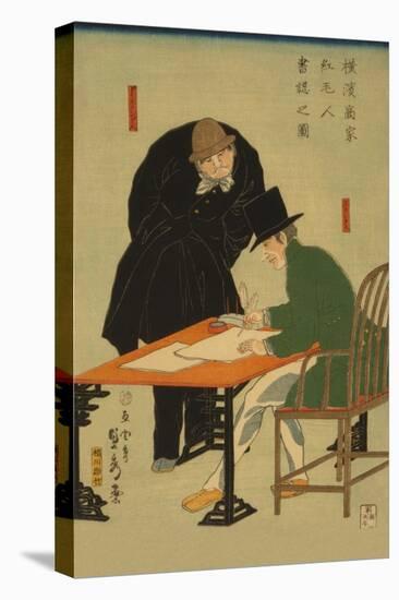 Foreigners in Yokohama Draw Up Contract in Mercantile House-Sadahide Utagawa-Stretched Canvas