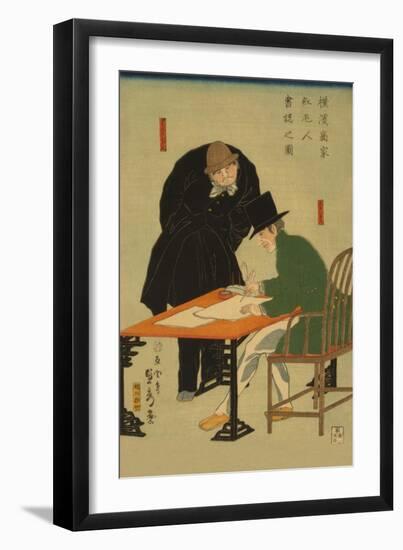 Foreigners in Yokohama Draw Up Contract in Mercantile House-Sadahide Utagawa-Framed Art Print