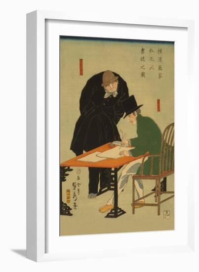 Foreigners in Yokohama Draw Up Contract in Mercantile House-Sadahide Utagawa-Framed Art Print