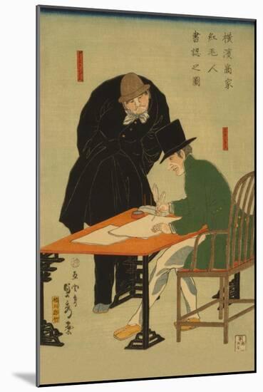 Foreigners in Yokohama Draw Up Contract in Mercantile House-Sadahide Utagawa-Mounted Art Print