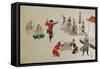 Foreigners Playing Sumo-Kyosai Kawanabe-Framed Stretched Canvas