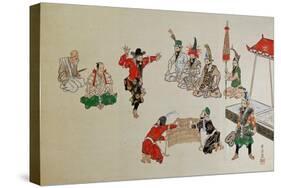 Foreigners Playing Sumo-Kyosai Kawanabe-Stretched Canvas