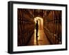 Foreman of Works Inspects Barrels of Rioja Wine in the Underground Cellars at Muga Winery-John Warburton-lee-Framed Photographic Print