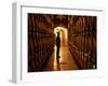 Foreman of Works Inspects Barrels of Rioja Wine in the Underground Cellars at Muga Winery-John Warburton-lee-Framed Photographic Print