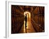 Foreman of Works Inspects Barrels of Rioja Wine in the Underground Cellars at Muga Winery-John Warburton-lee-Framed Photographic Print
