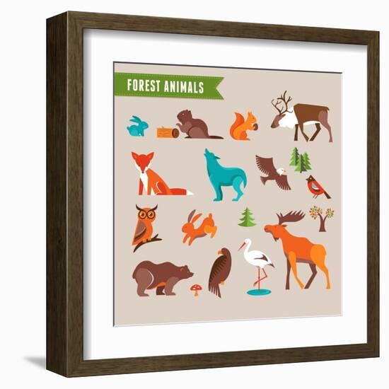 Forest Animals Vector Set of Icons and Illustrations-Marish-Framed Art Print