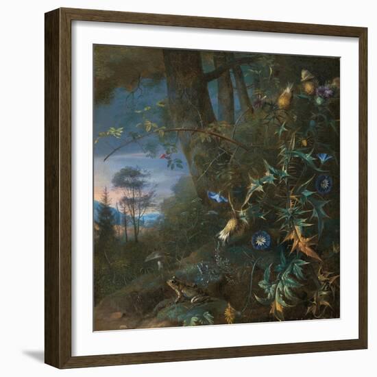 Forest Floor Still Life with a Frog and a Mushroom, Mountains Beyond-Matthias Withoos-Framed Giclee Print