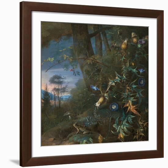 Forest Floor Still Life with a Frog and a Mushroom, Mountains Beyond-Matthias Withoos-Framed Giclee Print