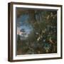 Forest Floor Still Life with a Frog and a Mushroom, Mountains Beyond-Matthias Withoos-Framed Premium Giclee Print
