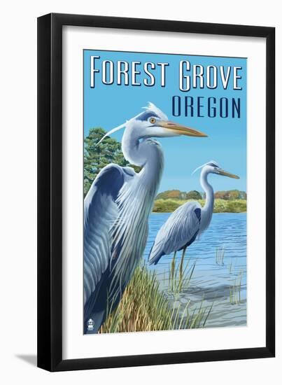 Forest Grove, Oregon - Blue Heron-Lantern Press-Framed Art Print