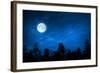 Forest in Silhouette with Starry Night Sky and Full Moon , Elements of this Image are Furnished by-OHishiapply-Framed Photographic Print