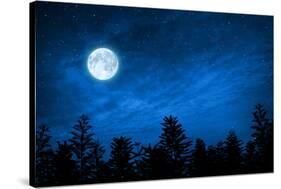 Forest in Silhouette with Starry Night Sky and Full Moon , Elements of this Image are Furnished by-OHishiapply-Stretched Canvas