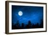 Forest in Silhouette with Starry Night Sky and Full Moon , Elements of this Image are Furnished by-OHishiapply-Framed Photographic Print