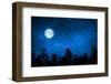 Forest in Silhouette with Starry Night Sky and Full Moon , Elements of this Image are Furnished by-OHishiapply-Framed Photographic Print