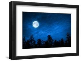 Forest in Silhouette with Starry Night Sky and Full Moon , Elements of this Image are Furnished by-OHishiapply-Framed Photographic Print