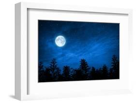 Forest in Silhouette with Starry Night Sky and Full Moon , Elements of this Image are Furnished by-OHishiapply-Framed Photographic Print