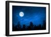 Forest in Silhouette with Starry Night Sky and Full Moon , Elements of this Image are Furnished by-OHishiapply-Framed Photographic Print