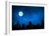 Forest in Silhouette with Starry Night Sky and Full Moon , Elements of this Image are Furnished by-OHishiapply-Framed Photographic Print