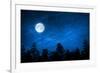 Forest in Silhouette with Starry Night Sky and Full Moon , Elements of this Image are Furnished by-OHishiapply-Framed Photographic Print