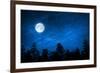 Forest in Silhouette with Starry Night Sky and Full Moon , Elements of this Image are Furnished by-OHishiapply-Framed Photographic Print
