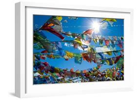 Forest' of Prayer Flags Backlit Against the Sun at the Top of Khardung La Pass (5,606M) North of…-null-Framed Photographic Print