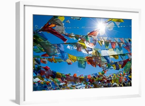 Forest' of Prayer Flags Backlit Against the Sun at the Top of Khardung La Pass (5,606M) North of…-null-Framed Photographic Print