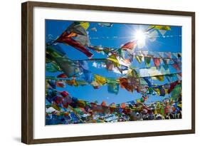 Forest' of Prayer Flags Backlit Against the Sun at the Top of Khardung La Pass (5,606M) North of…-null-Framed Photographic Print