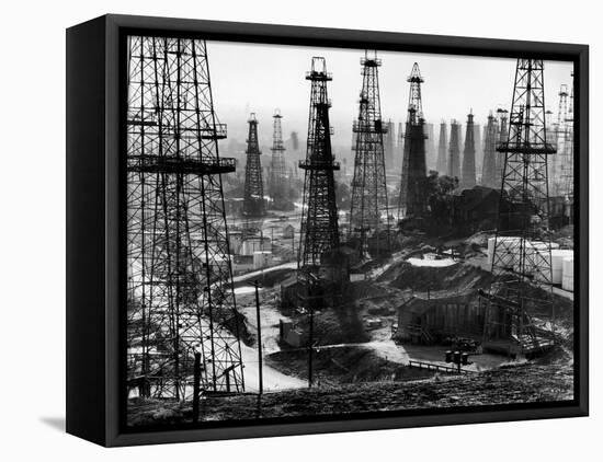 Forest of Wells, Rigs and Derricks Crowd the Signal Hill Oil Fields-Andreas Feininger-Framed Stretched Canvas