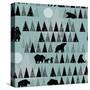 Forest Seamless Pattern. Wildlife. Grizzly Bear. Abstract Hand Drawn Background.-Faenkova Elena-Stretched Canvas
