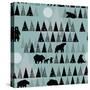 Forest Seamless Pattern. Wildlife. Grizzly Bear. Abstract Hand Drawn Background.-Faenkova Elena-Stretched Canvas