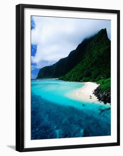 Forested Hills, Beach and Lagoon, American Samoa-Peter Hendrie-Framed Premium Photographic Print