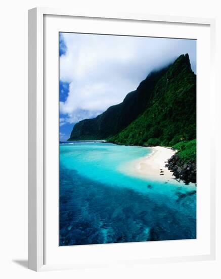 Forested Hills, Beach and Lagoon, American Samoa-Peter Hendrie-Framed Photographic Print