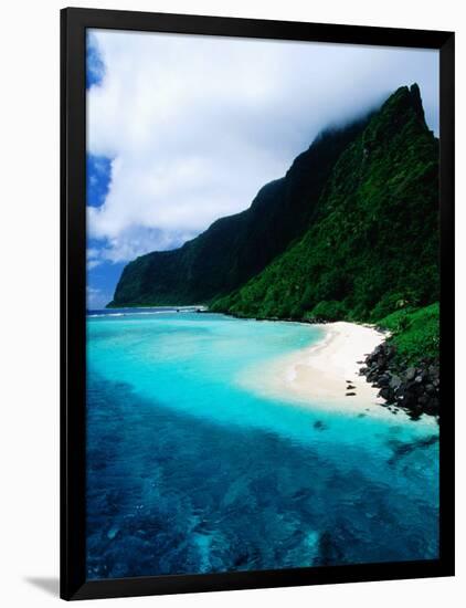 Forested Hills, Beach and Lagoon, American Samoa-Peter Hendrie-Framed Photographic Print