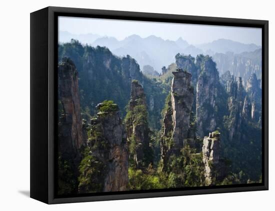 Forested Sandstone Pinnacles, Zhangjiajie National Forest Park, Hunnan, China-Charles Crust-Framed Stretched Canvas