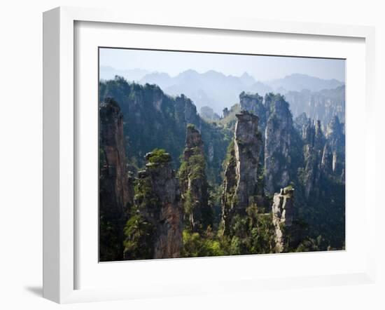 Forested Sandstone Pinnacles, Zhangjiajie National Forest Park, Hunnan, China-Charles Crust-Framed Photographic Print