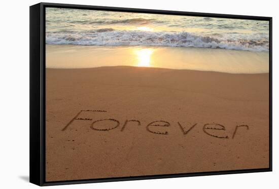 Forever Written in the Sand on a Beach at Sunset.-Hannamariah-Framed Stretched Canvas