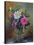 Forget-Me-Nots and Primulas in Glass Vase-Albert Williams-Stretched Canvas