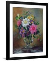 Forget-Me-Nots and Primulas in Glass Vase-Albert Williams-Framed Giclee Print