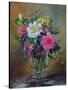 Forget-Me-Nots and Primulas in Glass Vase-Albert Williams-Stretched Canvas