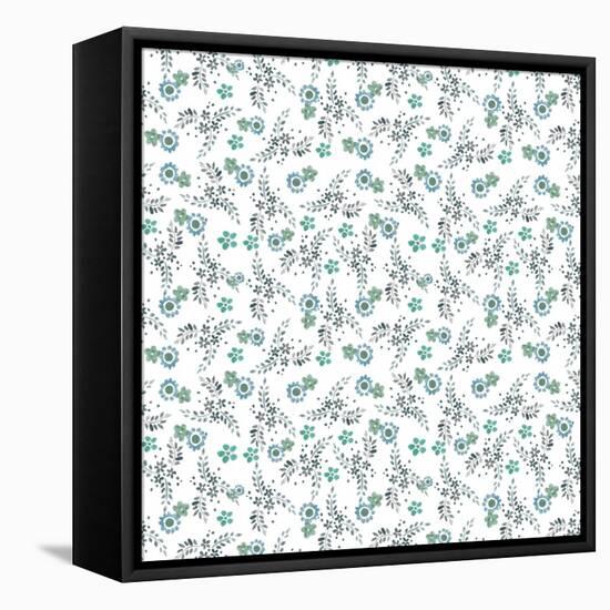 Forget Me Nots on Cream Background-Effie Zafiropoulou-Framed Stretched Canvas