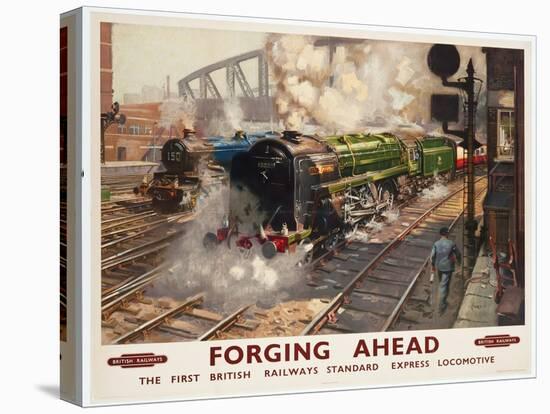 Forging Ahead, the First British Railways Standard Express Locomotive, 1950 (Colour Lithograph)-Terence Cuneo-Stretched Canvas