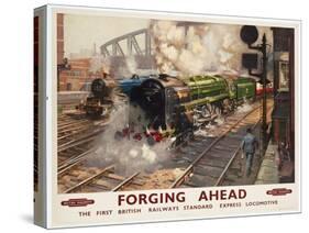 Forging Ahead, the First British Railways Standard Express Locomotive, 1950 (Colour Lithograph)-Terence Cuneo-Stretched Canvas