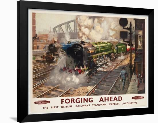 Forging Ahead, the First British Railways Standard Express Locomotive, 1950 (Colour Lithograph)-Terence Cuneo-Framed Giclee Print